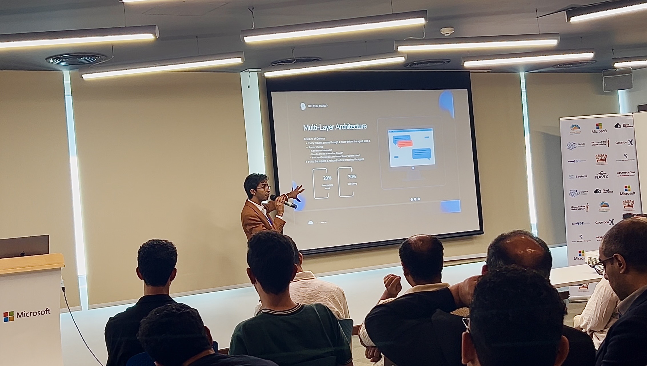 Hazem Ali, Microsoft AI MVP, Distinguished AI & ML Engineer and Architect, and Founder & CEO of Skytells, delivering his keynote at CognitionX 2026 at Microsoft Egypt.